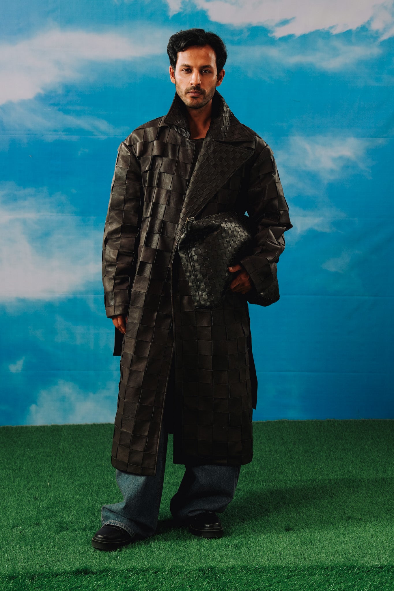 Braided Leather Oversized Coat