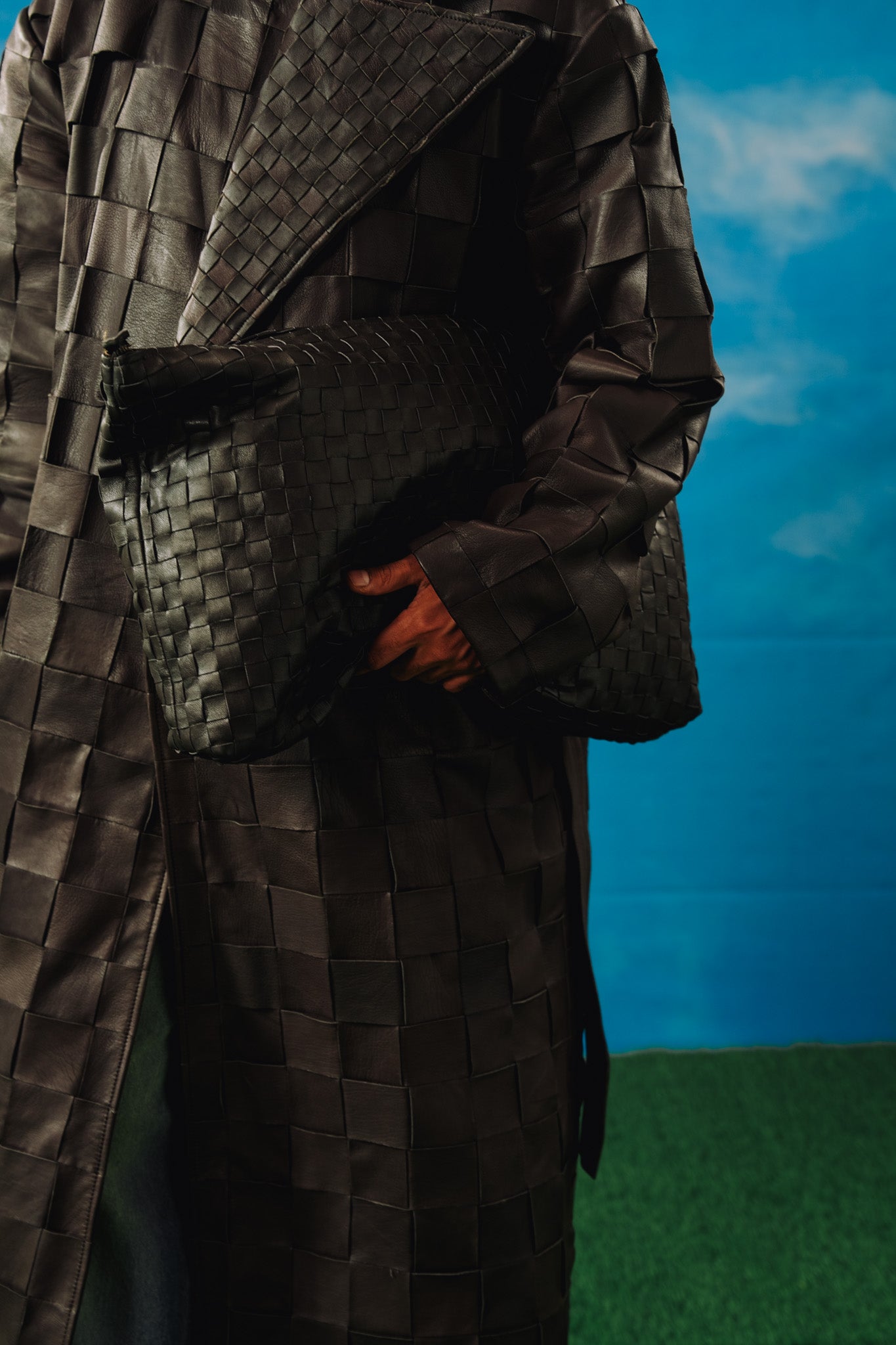 Braided Leather Oversized Coat