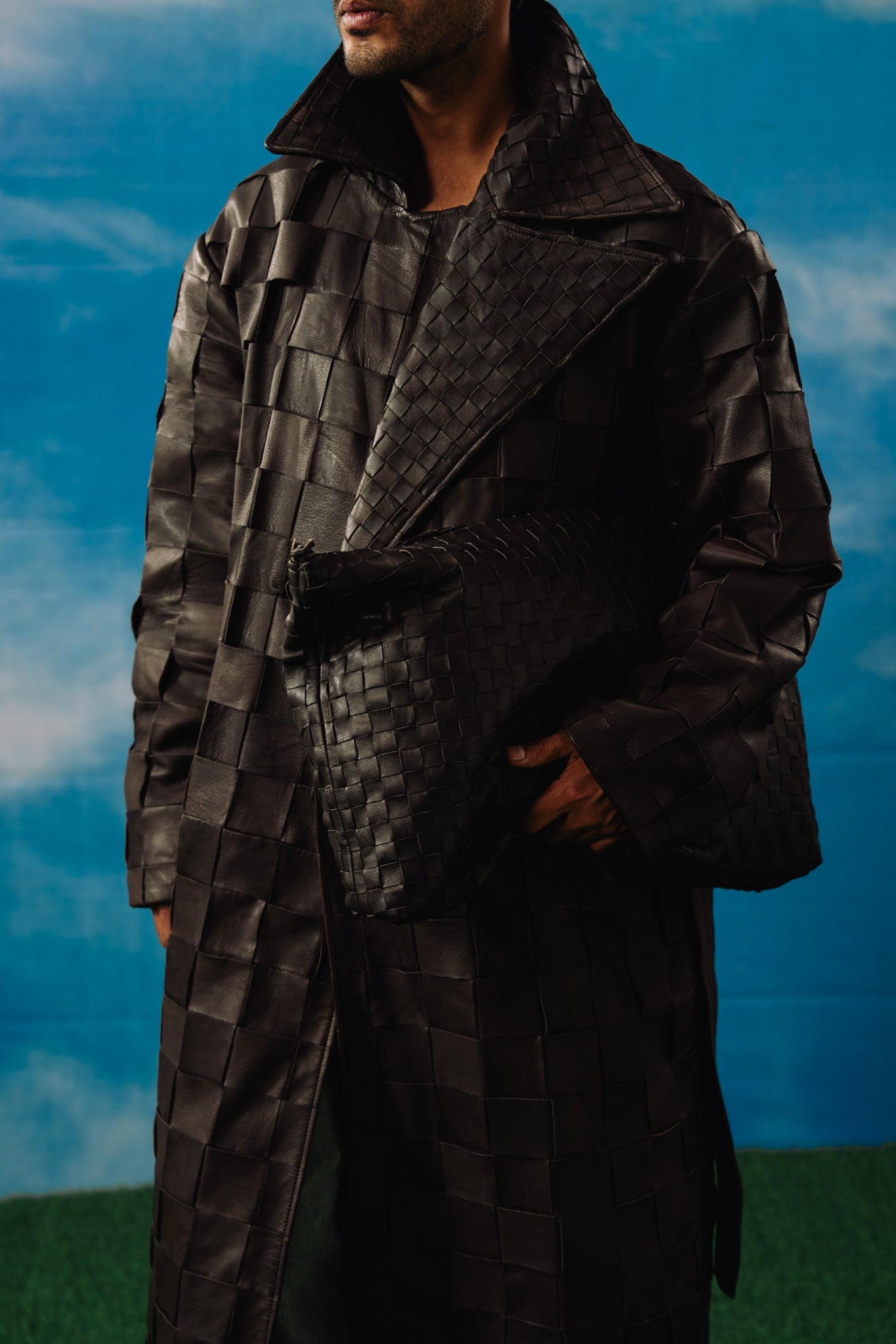 Braided Leather Oversized Coat