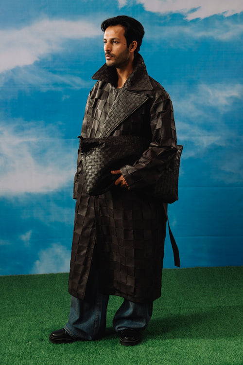 Braided Leather Oversized Coat