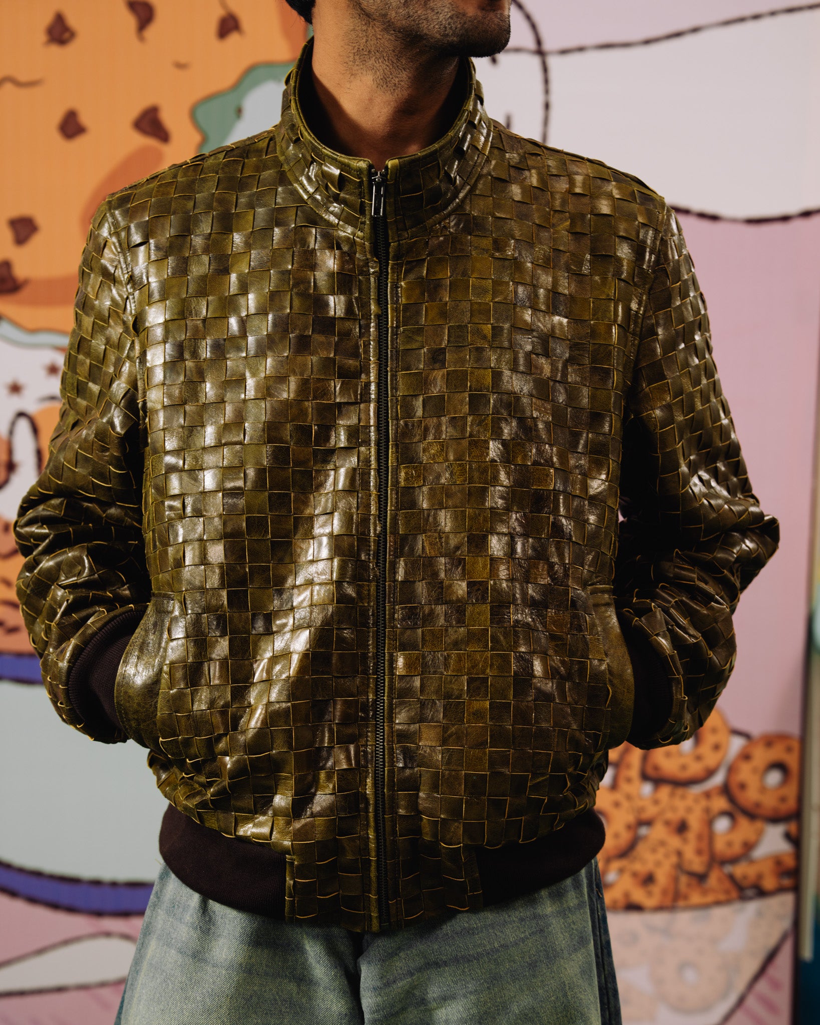 Honeycomb Braided Leather Jacket