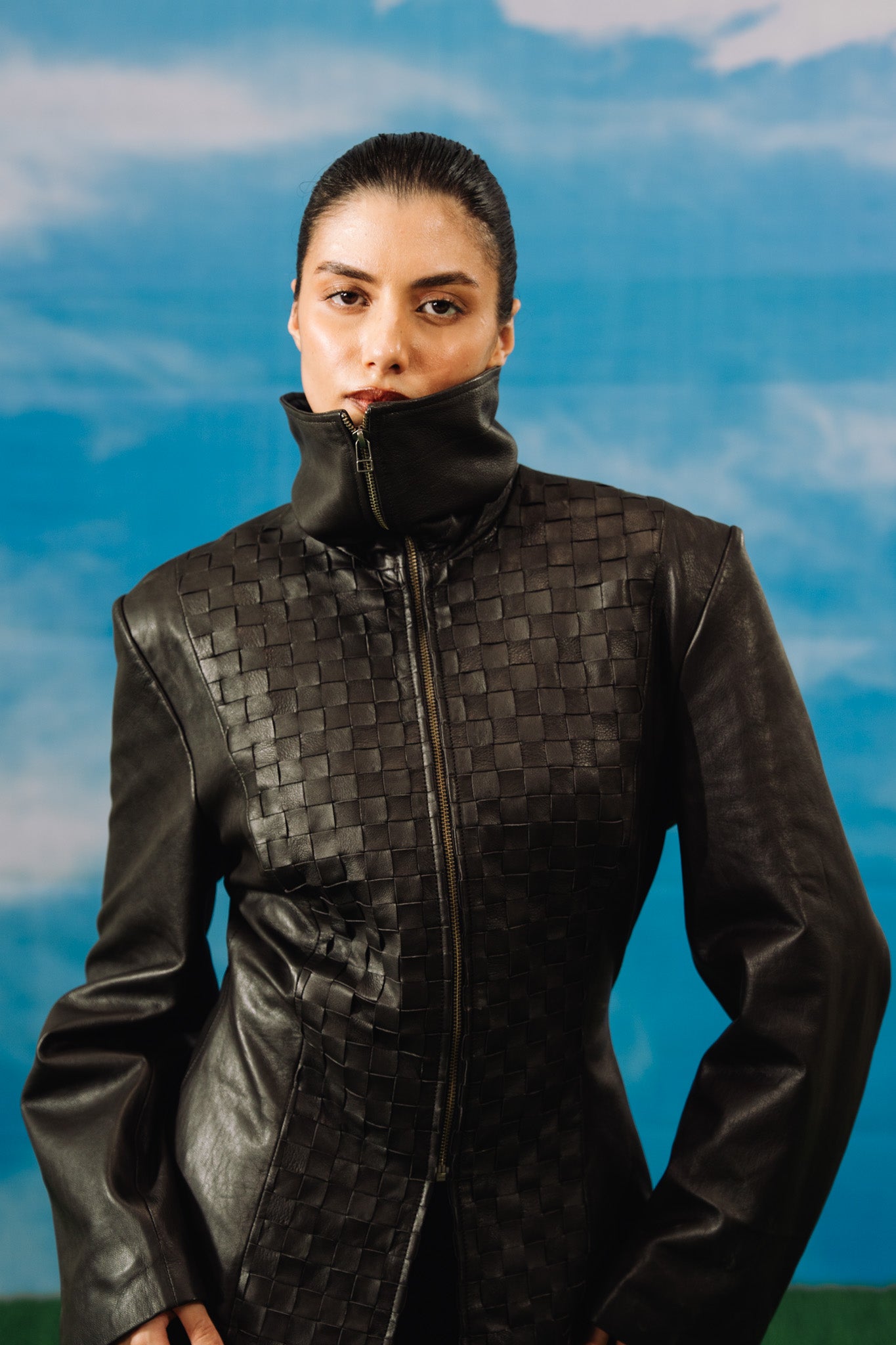 Petite Braided Leather Jacket