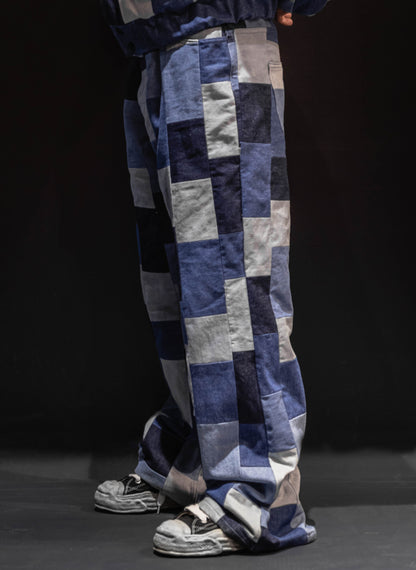 Upcycled Denim Patchwork Wide Pants