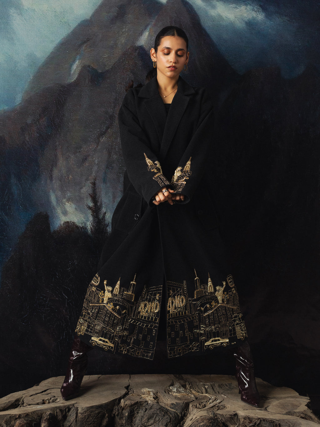 NYC Embroidered Oversized Coat