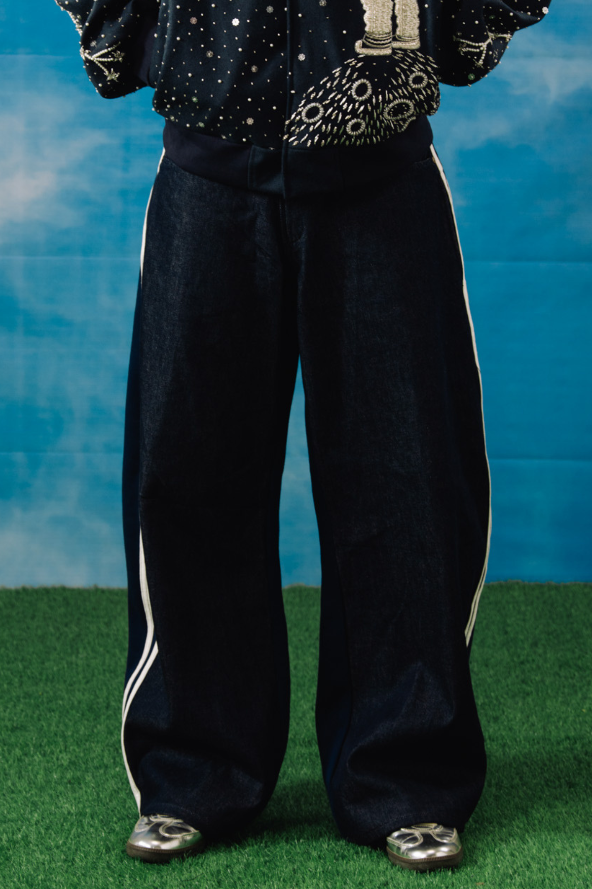 Blue Knit Balloon Denim