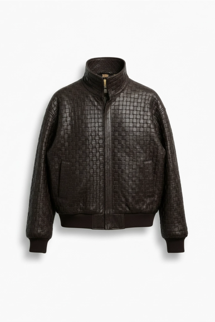 Brown Woven Leather Braided Jacket