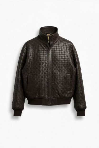 Brown Woven Leather Braided Jacket